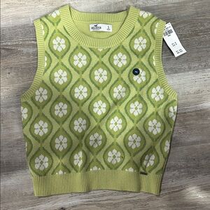 Hollister Lime Green Floral Knit Vest